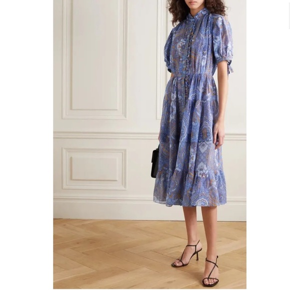 Evi Grintela Dresses & Skirts - Evi Grintela Shirt Dress Oasis Paisley Ruffled Cotton Silk Midi Cottagecore Sz M
